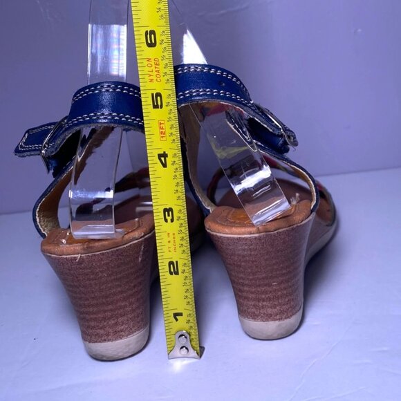 Womens Multicolor Woven Leather Ankle Strap Wedge Sandals Sz 4 Boho Indie Mexico - Picture 8 of 9